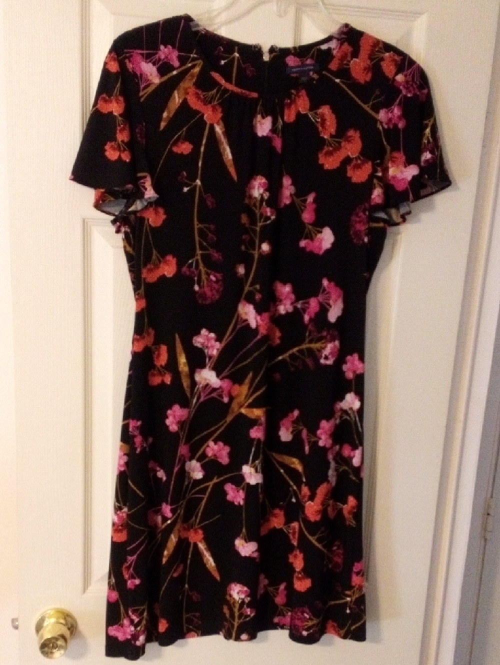 Tommy Hilfiger Black Floral Mini Dress with Pink & Red Blooms